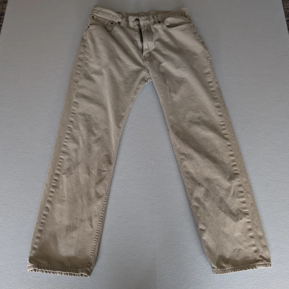 Levis Mens 505 Regular Fit Straight Leg Jeans Beige Khaki 36x32 Workwear Casual